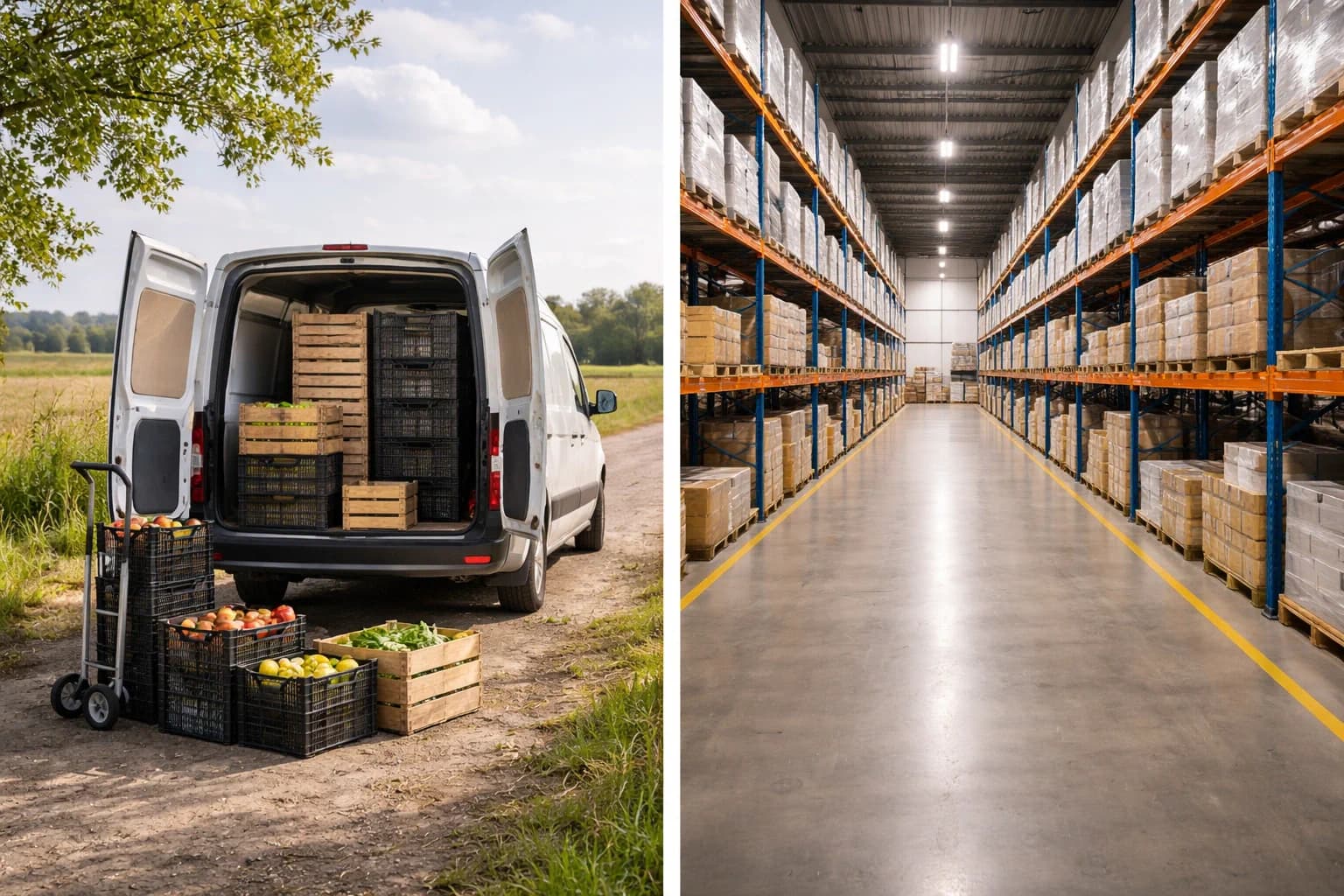 Split-view comparison of van sales order capture in the field versus structured dealer app ordering workflow